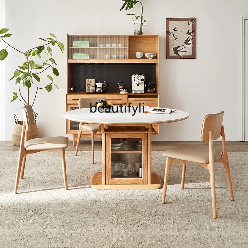 

cn8617 ss ss 8617 All solid wood retractable folding rock slab dining table with locker household island integrated dining table