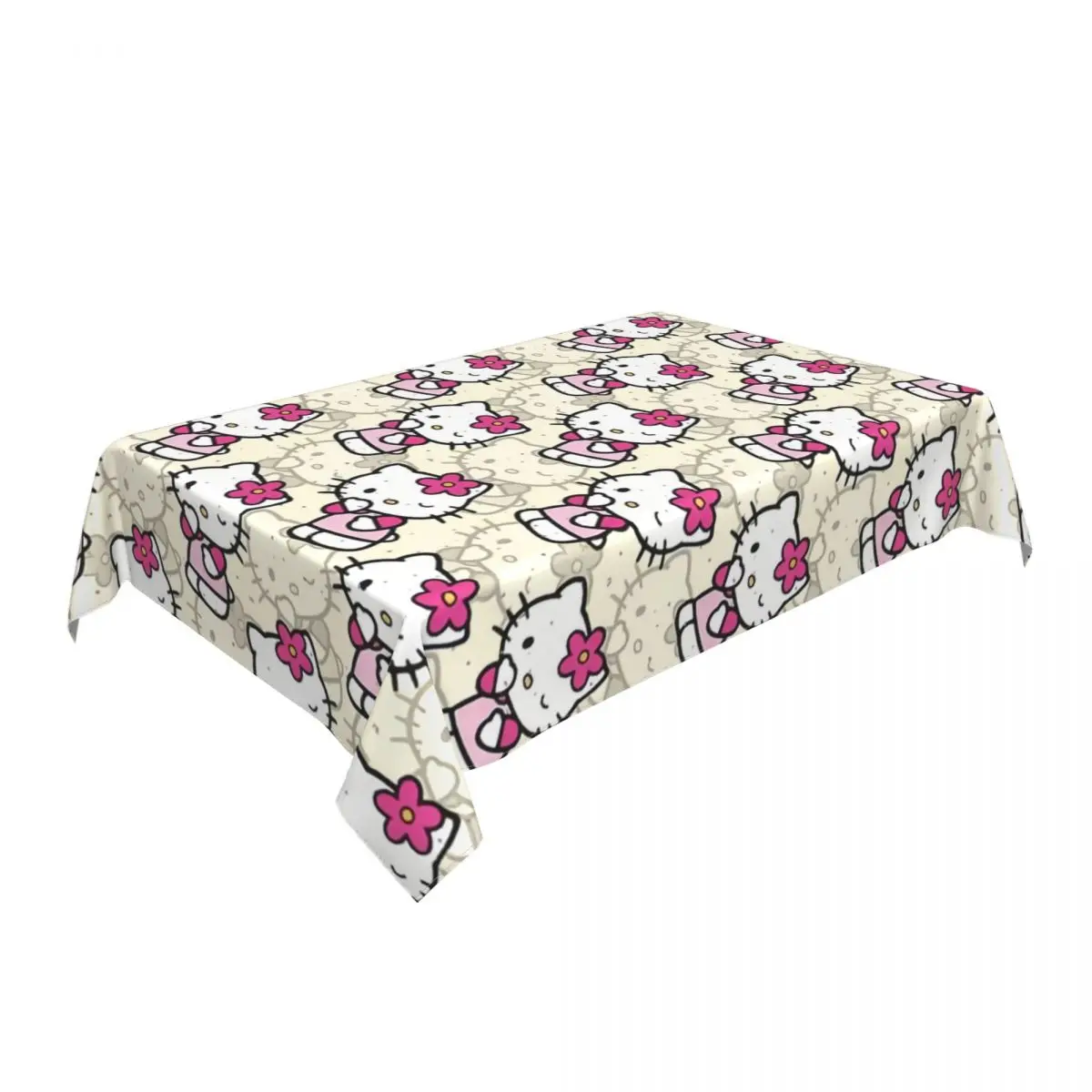 Custom Rectangular Waterproof Oil-Proof Cartoon Hello Kitty Sanrio Japan Anime Tablecloth Backing Table Cover Fit Table Cloth