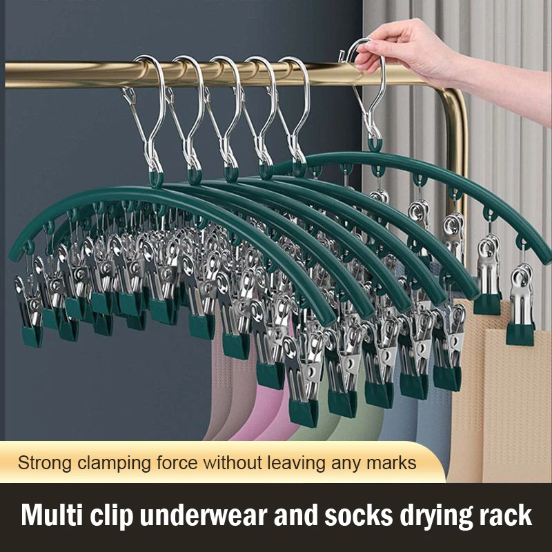 Stainless Steel Clothes Drying Hanger Windproof Clothing Rack 10 Clips Sock Laundry Airer Hanger Underwear Socks Holder Hangers