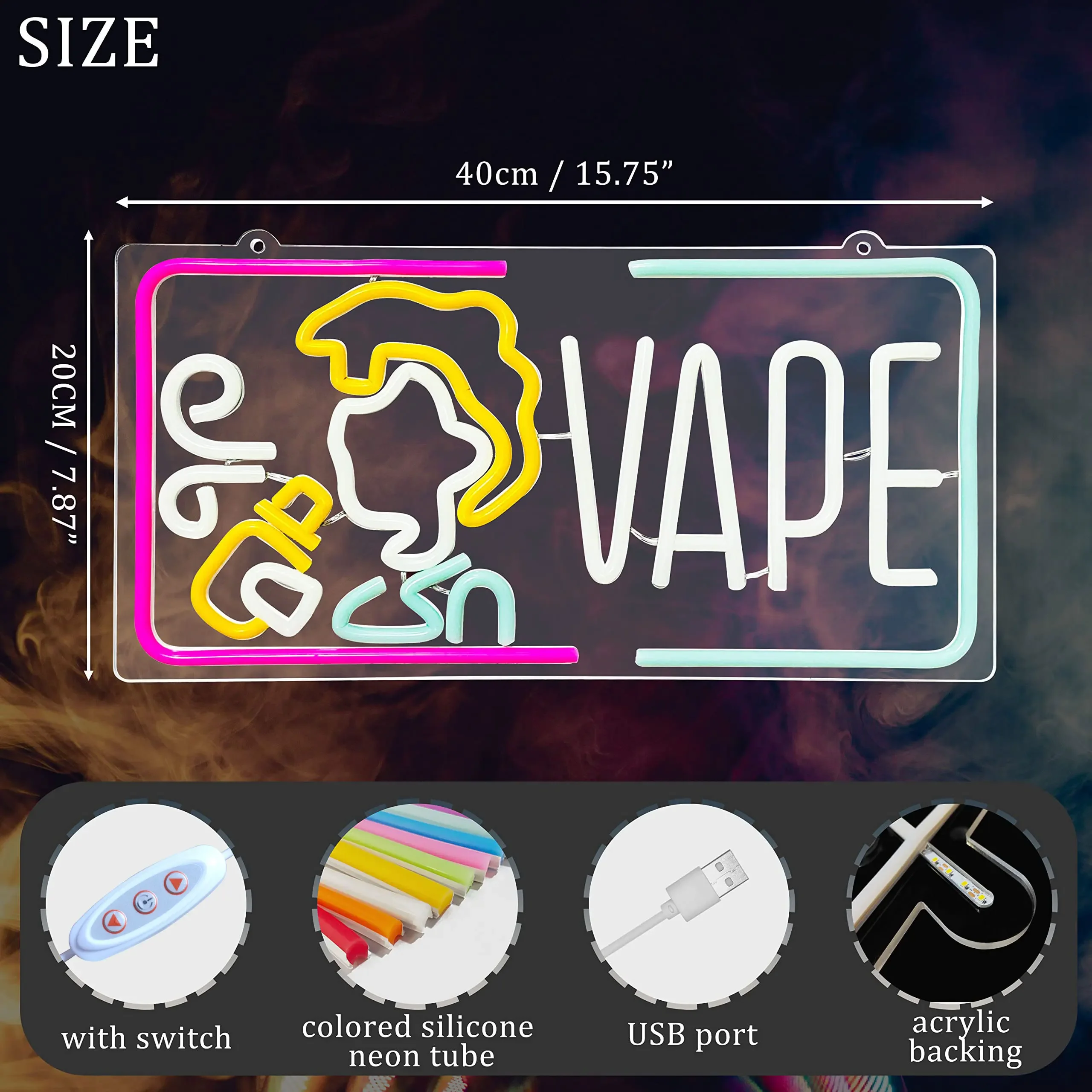 Vape Shop 비즈니스 광고용 네온 사인, 남자 동굴 조명, 수제 LED 아트 장식, 흡연 라운지용 분위기 네온 조명