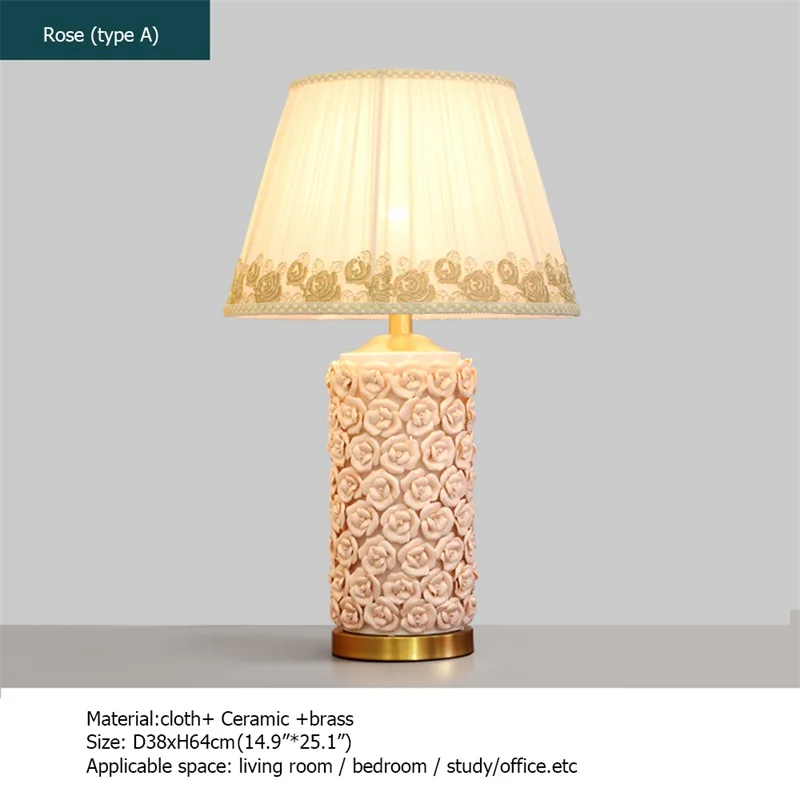 Lampade da tavolo in ceramica TINNY Rose Luxury Brass Fabric Desk Light decorativo per la casa per soggiorno sala da pranzo camera da letto