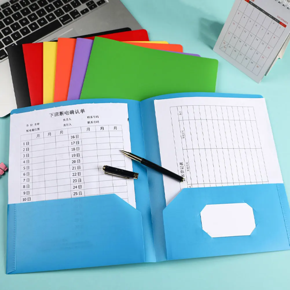 

7Pcs File Folder Dual Pocket Plastic Office Document Organizer Business School Meeting Heavy Duty Folder with Card Slot