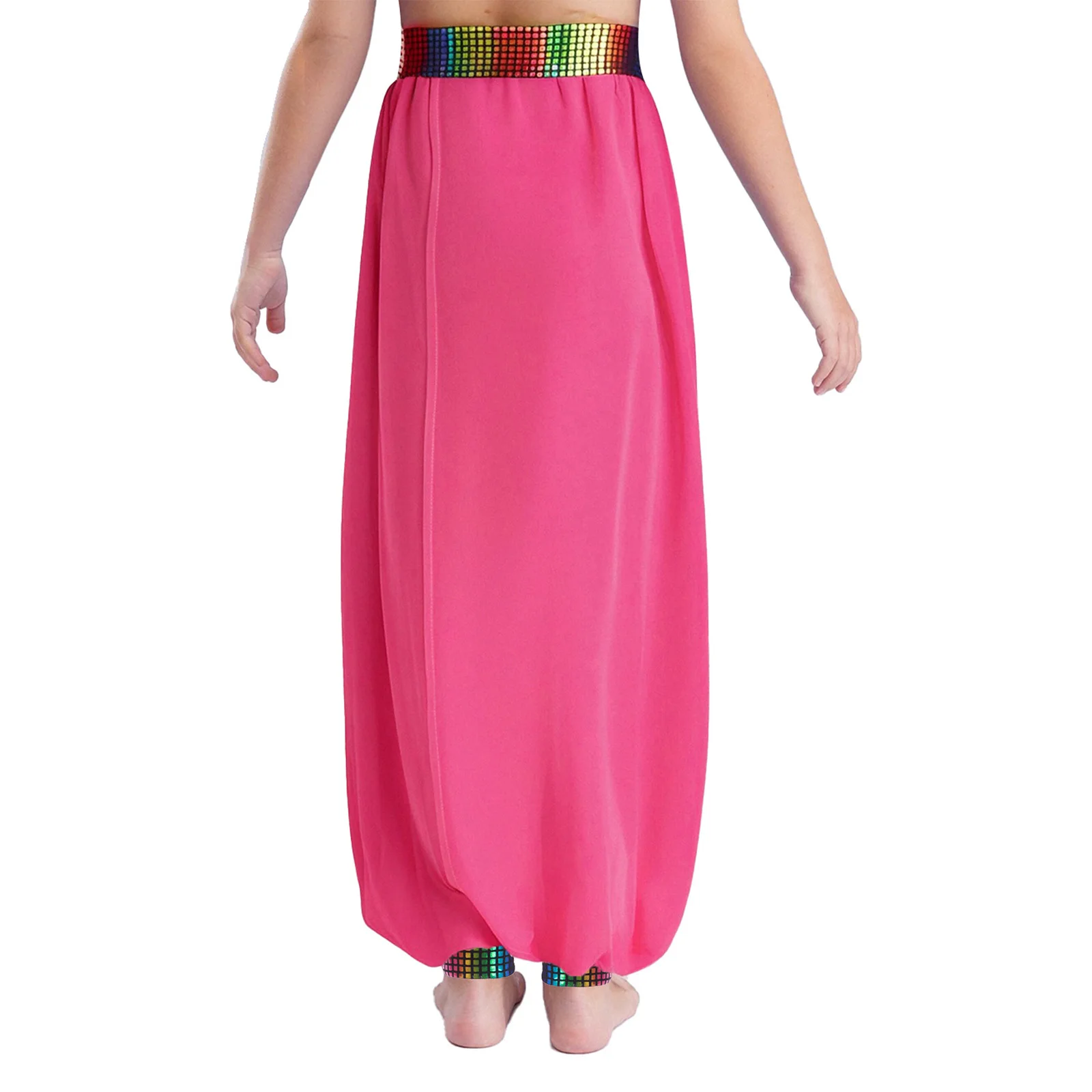 Kids Girls Jazz Dance Pants Small-check Metallic Chiffon Pants Dance Outfits for Party Belly Dance Cheer-leading Competition