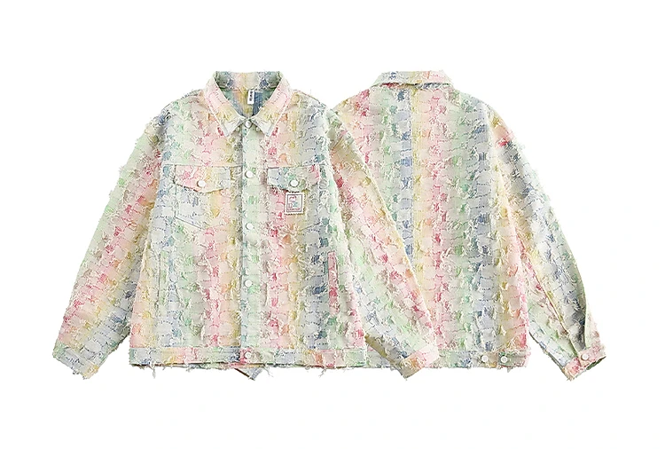2025 Spring and Autumn New American Style Plaid Frayed Collar Jacket for Men and Women Casual Loose Versatile Gradient Coat