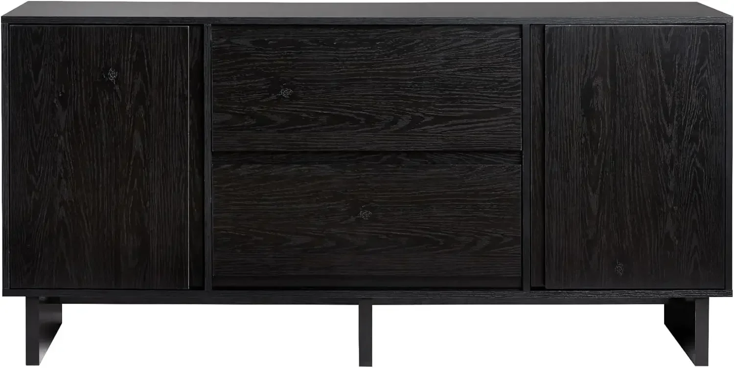 Walker Edison Scandinavian Beveled 2-Door, 2-Drawer Sideboard, 63 Inch, Black