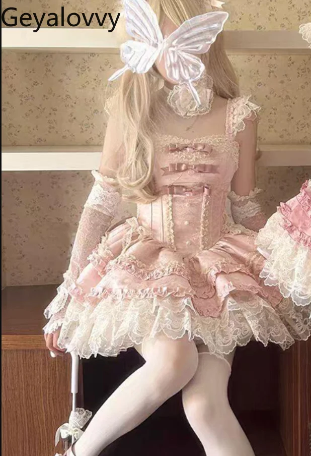 Robe Lolita japonaise sans manches JSK, coupe cintrée, douce, pour fête d'anniversaire, taille haute, coupe cintrée, moelleuse, courte, à bretelles, robes de princesse