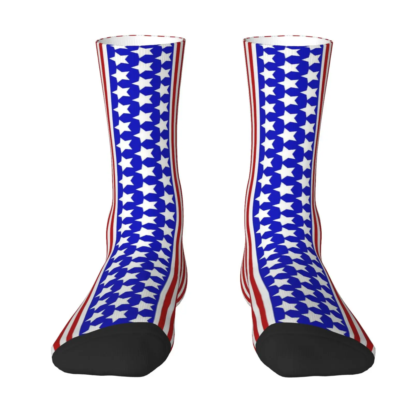 A Pair of Unisex Outdoor Socks Featuring a Print of The American Flag Mid-Calf Length Machine Washable Suitable for Outdoor