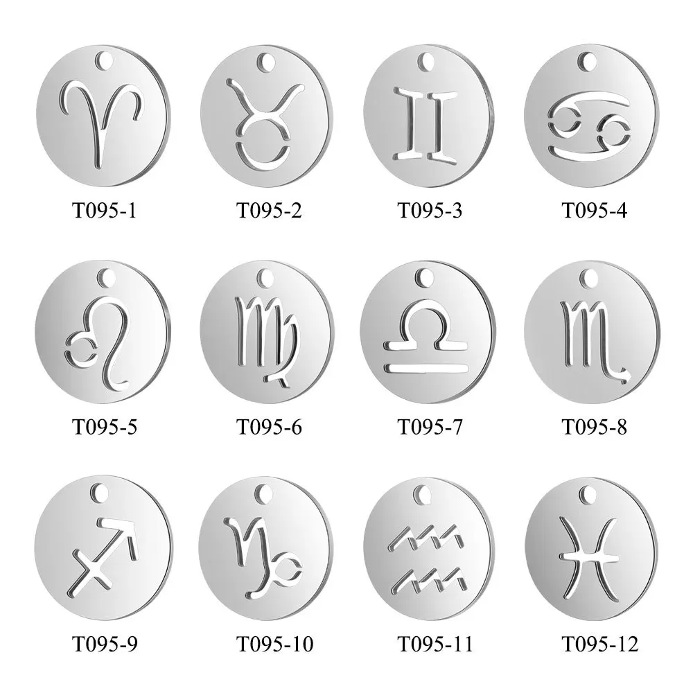 12Pcs/Lot 12mm Stainless Steel Mixed Zodiac Charms 12mm Mirror Polish Zodiac Signs Twelve Constellation DIY Jewelry Making
