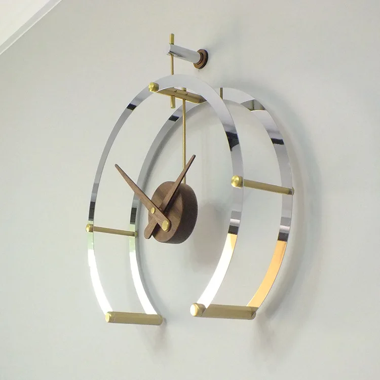 &c Factory Wholesale Nordic Minimalist Creative Large Pointer Black Walnut Wall Clock Single Face for Hotel Living Room Wall
