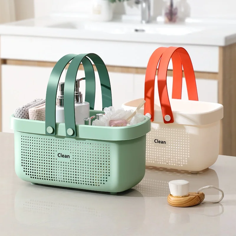 Household Handheld Large Capacity Bath Basket,Thick and Soft Handle,Storage of Toiletries,Bottom Ventilation and Drainage Design