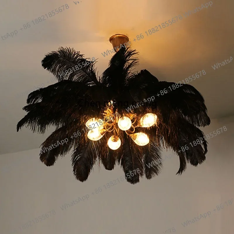 D1089 Nordic feather chandelier simple modern chandelier personality room warm and romantic bedroom lamp