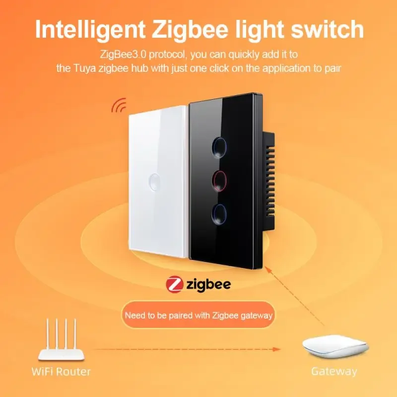 Tuya ZigBee Wall Touch สวิตช์ไฟอัจฉริยะพร้อม Neutral Smart Life APP รีโมทคอนโทรลควบคุมเสียง Alexa Google Home