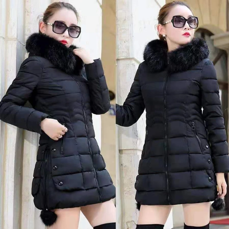 Women\'s Winter Jacket Hooded Parka Big Fur Collar Female Thick Warm Coat Windproof Overcoat Comfort Casual Outwear -30 Degrees