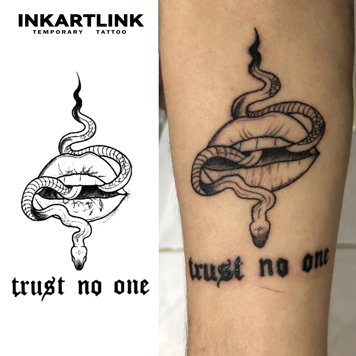 Snake and Mouth Temporary Tattoo,Lasts To 15 Days New Technology Magic Waterproof Semi Permanent Sticker.