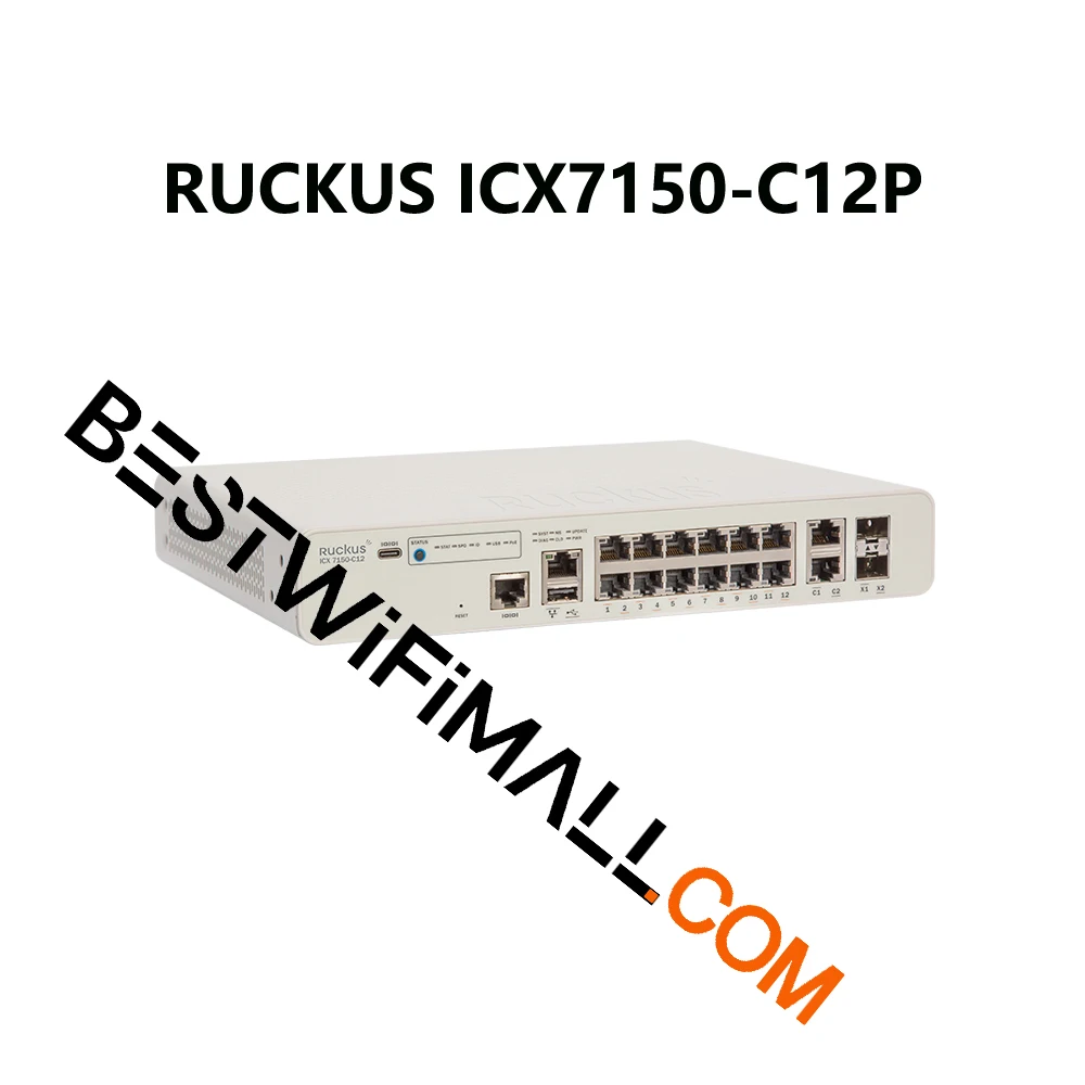 RUCKUS NETWORKS ICX7150-C12P-2X1G POE Switch ICX7150-C12P 12x10/100/1000Mbps PoE+ Ports 124W 2x1GbE Uplink/Stacking SFP/SFP+