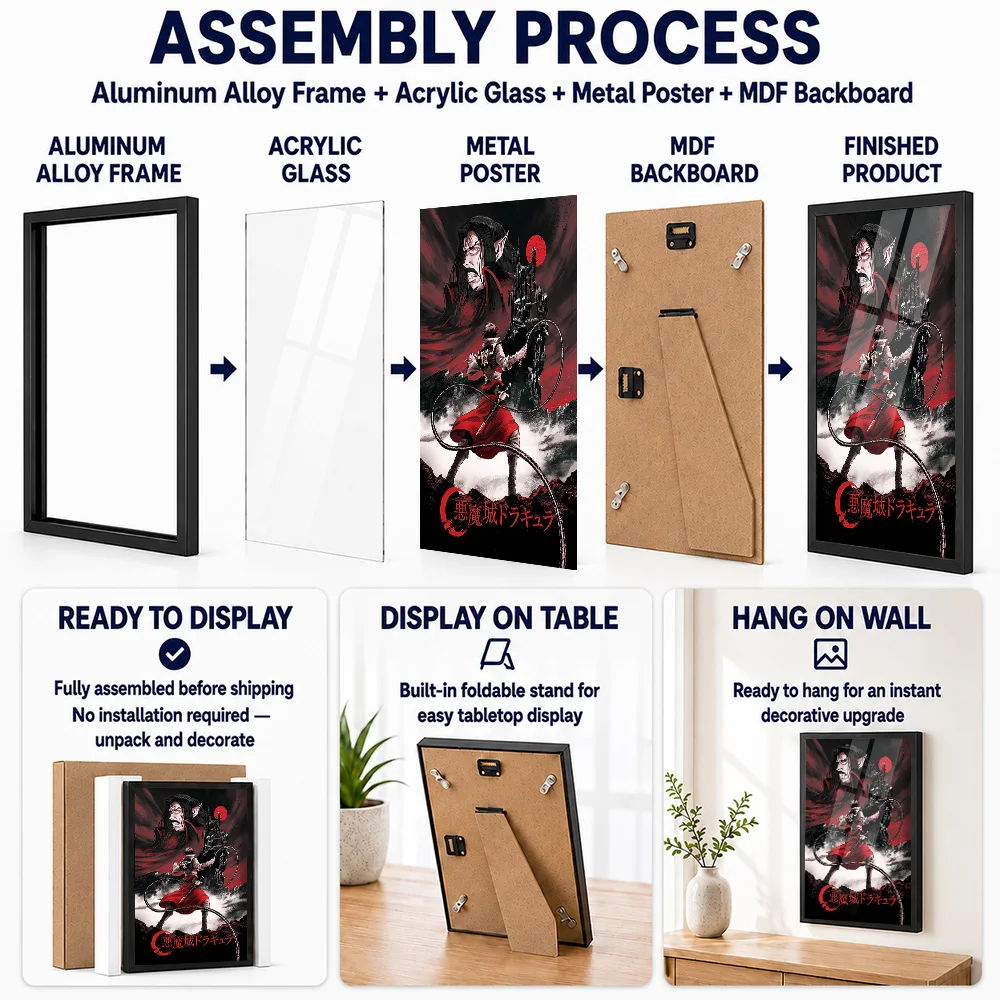 Castlevania Series Framed Aluminum Metal Poster Customized Photo Vibrant Anime Style Wall Art For Studio Thoughtful Gamer Gift