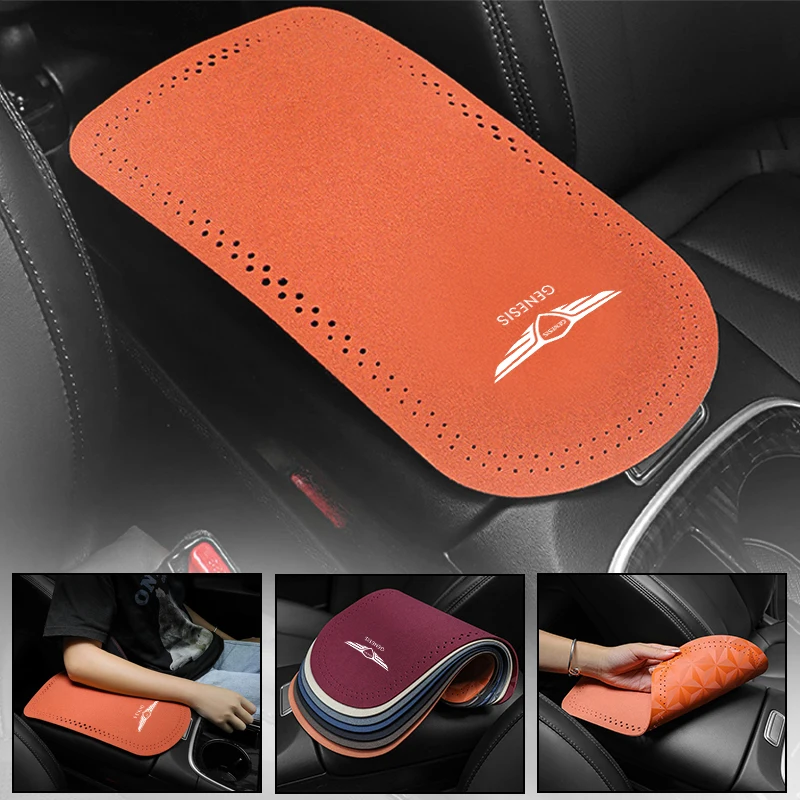 Suede Car Armrest Box Pad PU Leather Center Console Cover Elbow Rest Cushion For GENESIS Coupe G70 G80 GV60 G90 GV70 GV80 EV BH