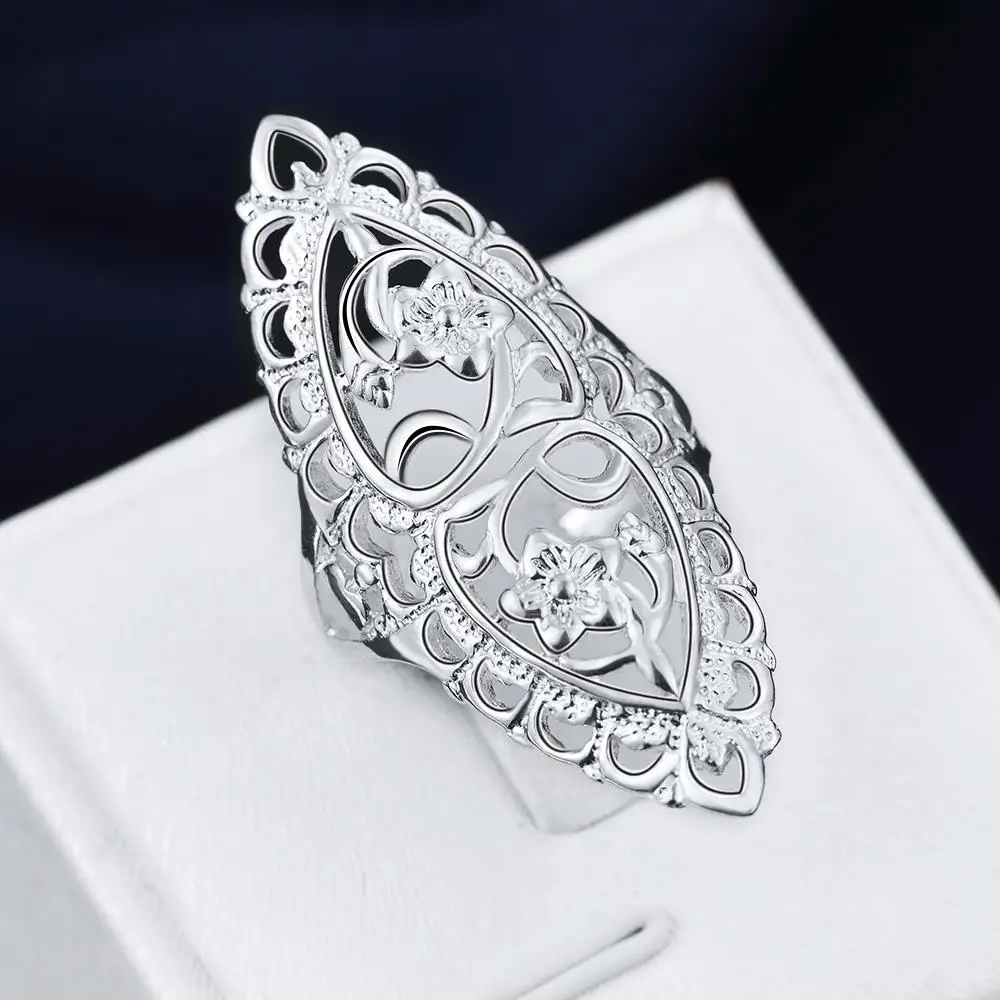 925 Sterling Silver Rings For Women fine Retro Hollow wide flower Fashion Party Gifts Girl student Charm wedding Jewelry