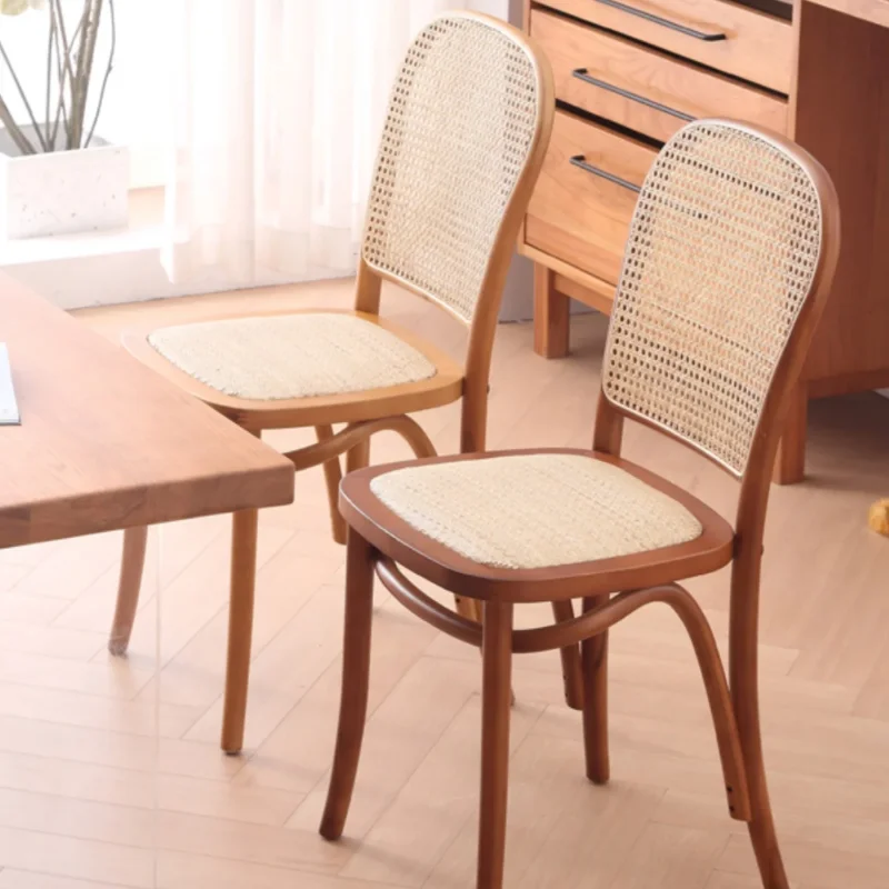 Designer Rattan Chair for Home Retro Woven Back Chair Luxury Hotel Solid Wood Seating Leisure Cafe Dining Chair