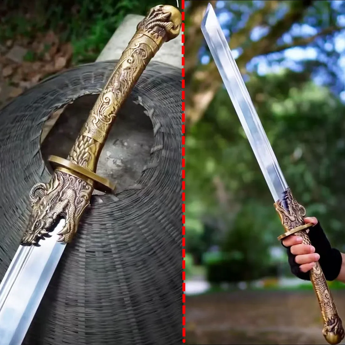 Widen Blade High Manganese Steel Strong Broad Sword Battle Knife Metal Handle Dragon Saber Jian Chinese KungFu Big Dao