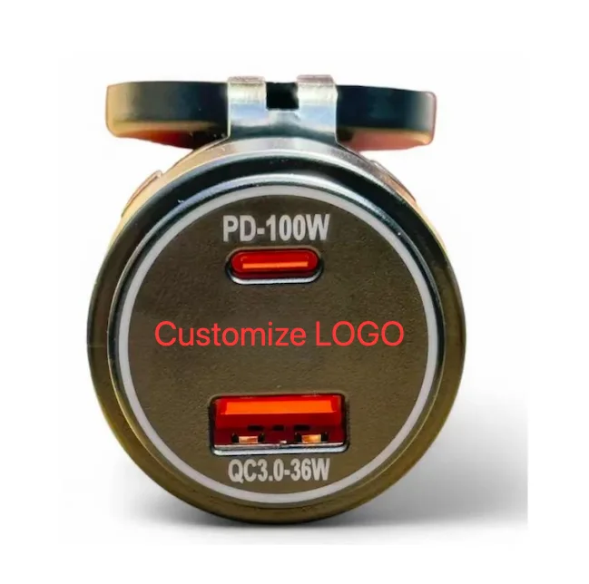 Waterproof Fast Charge Adapter PD100W Type C + Quick QC3.0 Power Outlet For 12V/24V Auto Boats RV Motorcycle