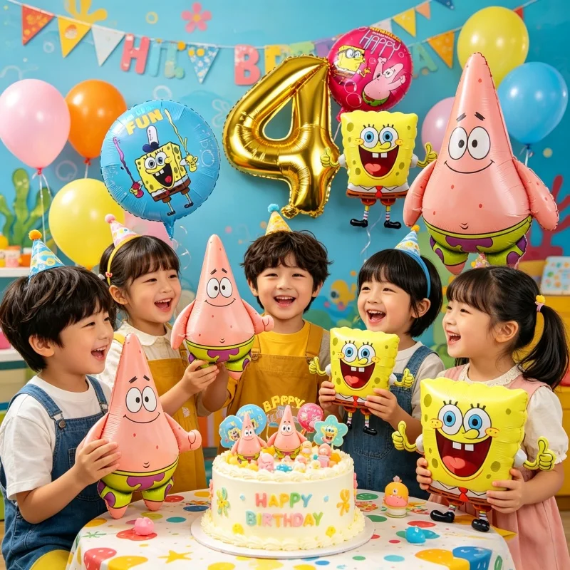 Niedliches SpongeBob Schwammkopf Geburtstags-Set Nummer 1-9 Folienballon Baby-Shower Happy Birthday Party Hintergrund-Dekorationen