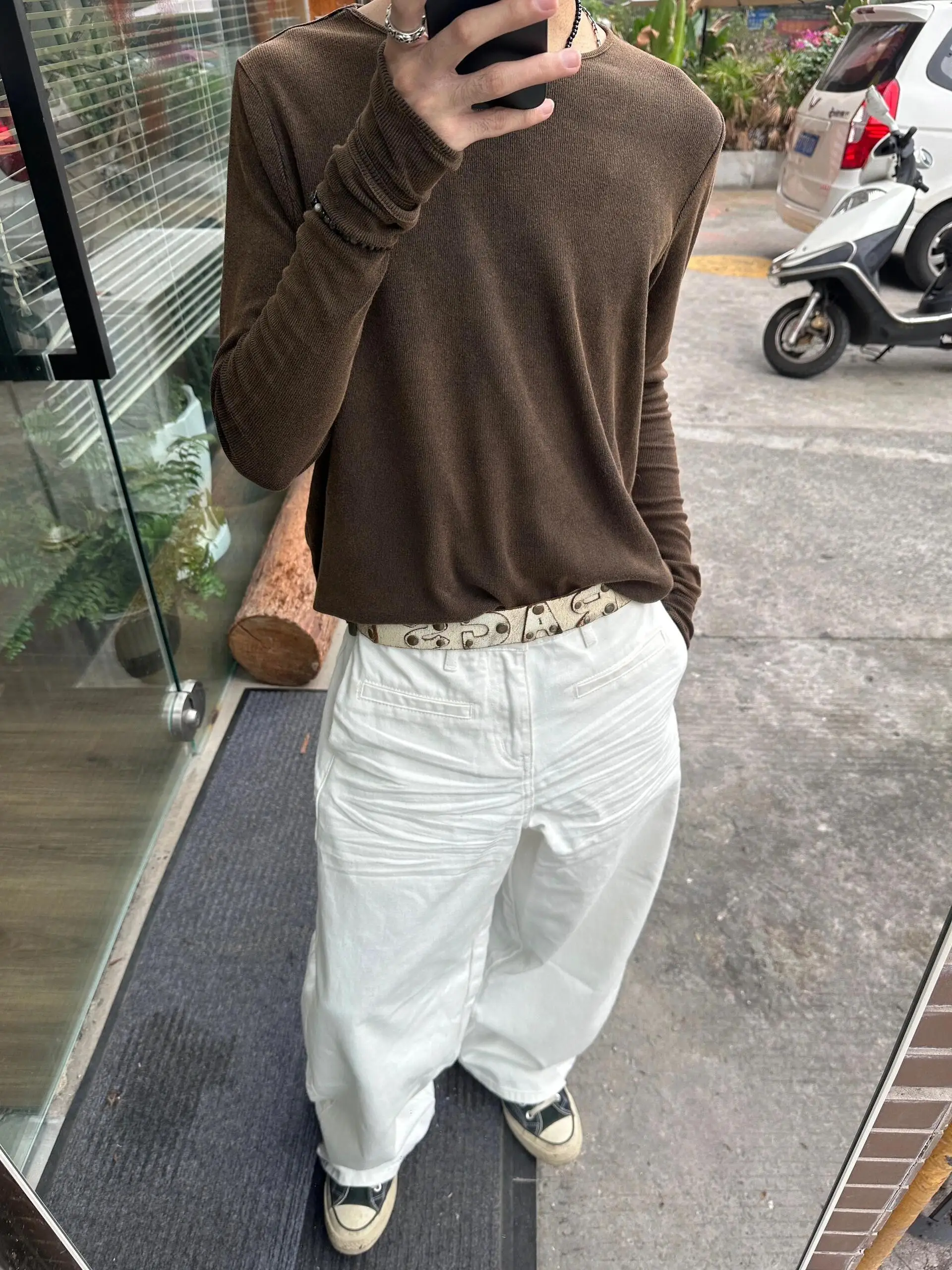 

American Vibe Retro 3D Stereo White Jeans Men Loose Straight Leg Casual Versatile Long Pants Wear Resistant Youth Trend