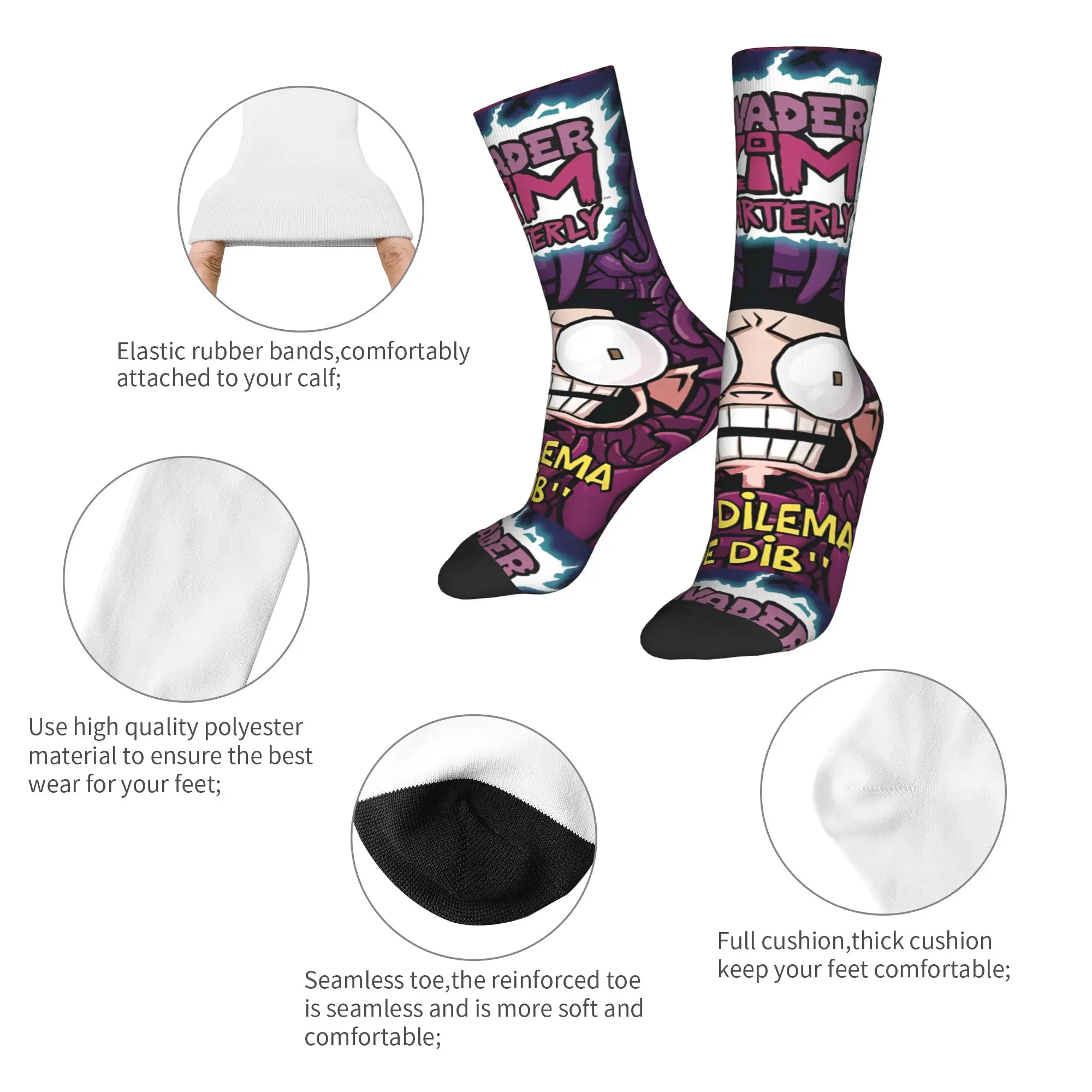 Autumn Winter Colorful Women Men Invaders Zims  Cartoon Socks  Breathable Basketball Socks,