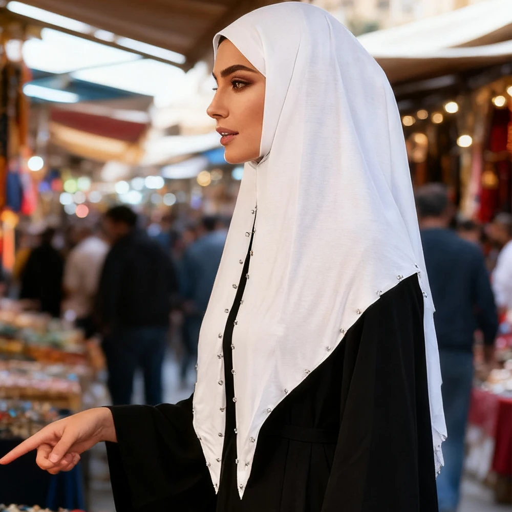 

Мусульманская петля, мгновенный хиджаб, женский шарф из джерси, исламский платок из бисера, тюрбан, Ид, Рамадан, молитва, хиджаб, никаб, повязка на голову Nikab