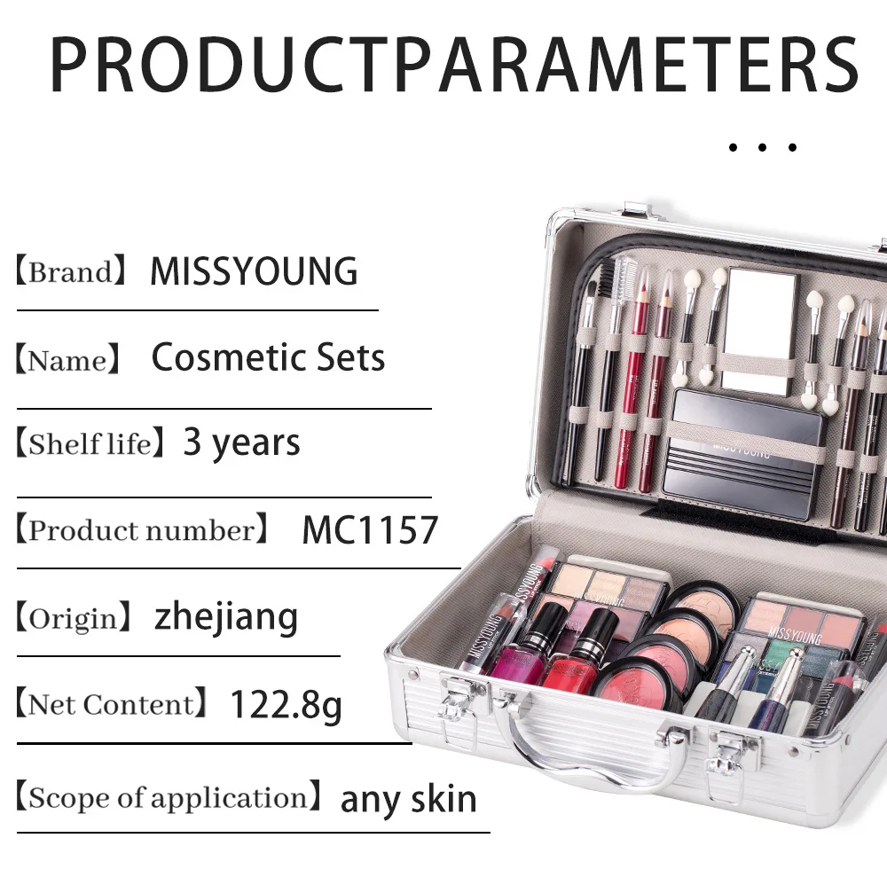 Makeup Case Box Face Cosmetic Set with Blush Eyeshadow Eyebrow Pencil Nail Polish Lipstick Portable All-in-One Beauty Kit