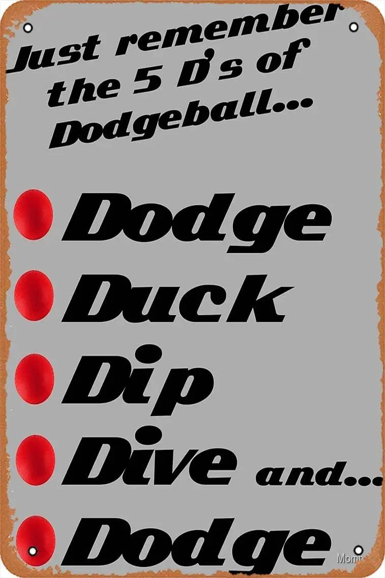 Just remembar the 5 D's of Dodgeball Poster Vintage Retro Metal Sign 8x12 Inch Man Cave Home Wall Decor sign