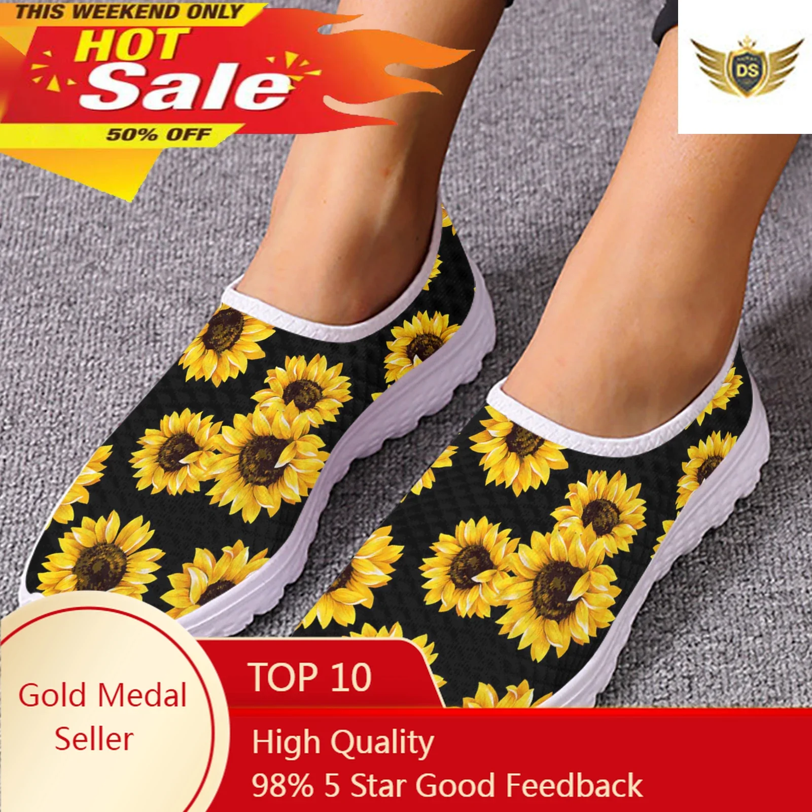 

Sunflower Print Summer Ladies Sneakers Flats Women Casual Shoes Women Loafers Slip On Casual Shoes Flats Shoes