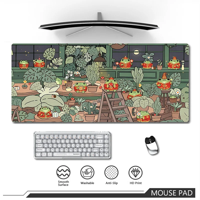

Эстетичный успокаивающий коврик для мыши с изображением лягушки и зеленых растений, коврик для мыши с умиротворяющим растительным узором, утолщенный нескользящий настольный коврик для дома и офиса