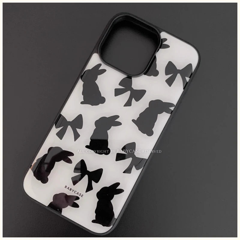 일본 한국 패션 니치 INS 스윗 쿨 토끼 리본 폰 케이스 (아이폰 16 15 14 13 12 11 Pro Max Plus) 고급 Y2K 백 커버