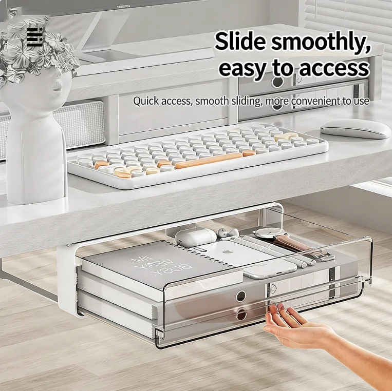 Drawer Storage Box Under Table Hidden Self-Adhesive Drawer Type Storage Cabinet Office Desk Cosmetics Stationery Storage Rack