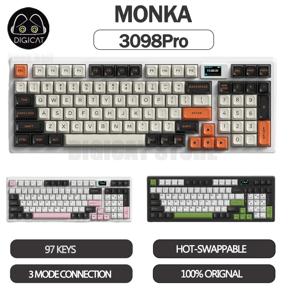 MONKA-Teclado mecánico 3098Pro, periférico inalámbrico con 3 modos, USB/2,4G/Bluetooth, Rgb, cambio en caliente, personalizado, para juegos, regalos