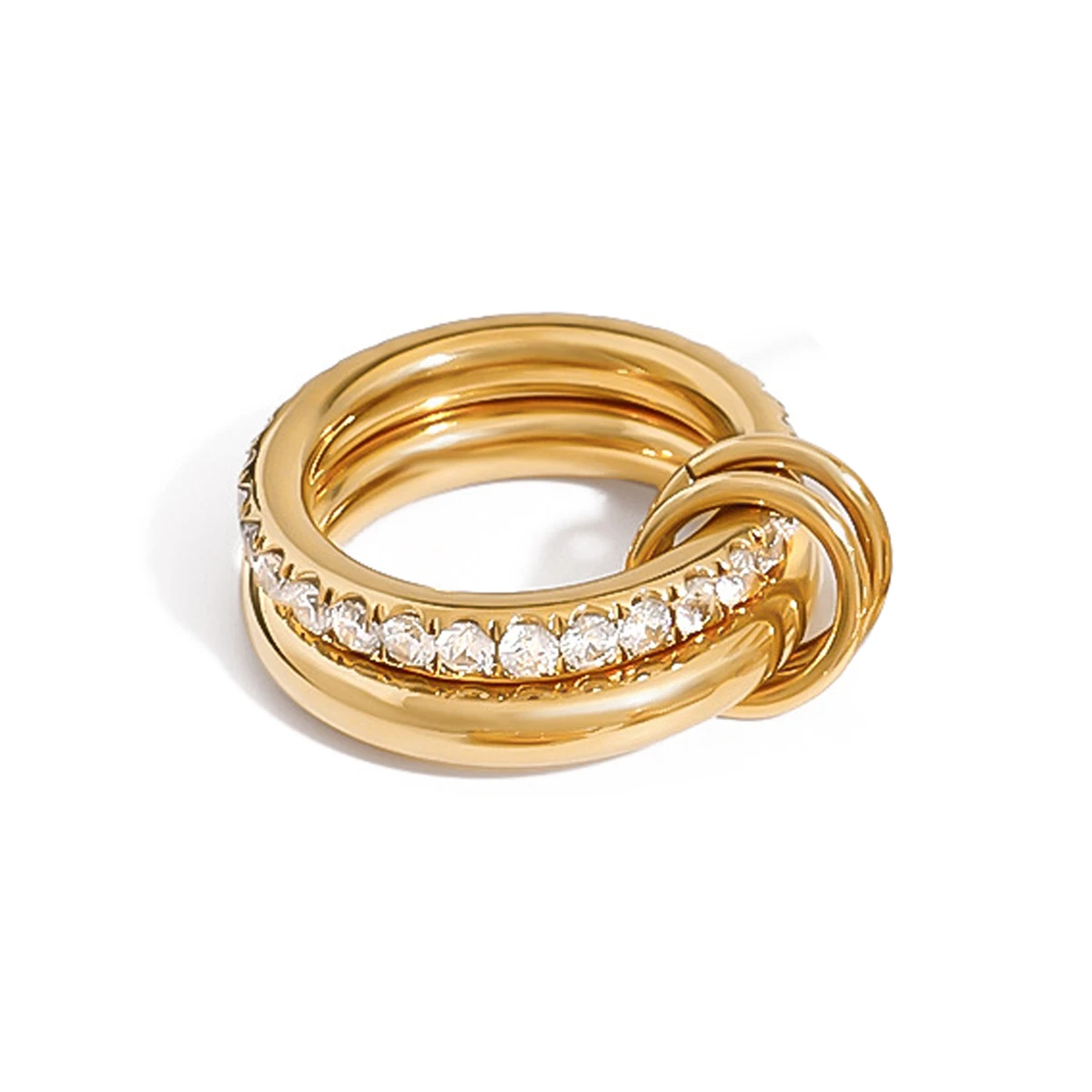 YHTOT Minimalist Geometric Zircon Ring 18K Gold Color Plated Stainless Steel Stackable Ring Women's Accessories Party Gift