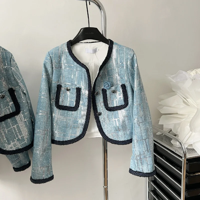 2023 New Small Fragrance Luxury paillettes Denim Coat moda donna Casual Vintage Chic giacca da donna di alta qualità primavera autunno 1786