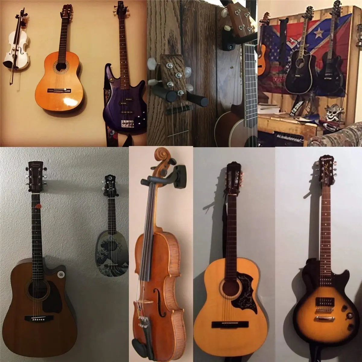 Guitar Wall Mount Hanger Black Guitar Hanger Wall Hook for All Size Guitars Bass Mandolin Banjo Ukulele