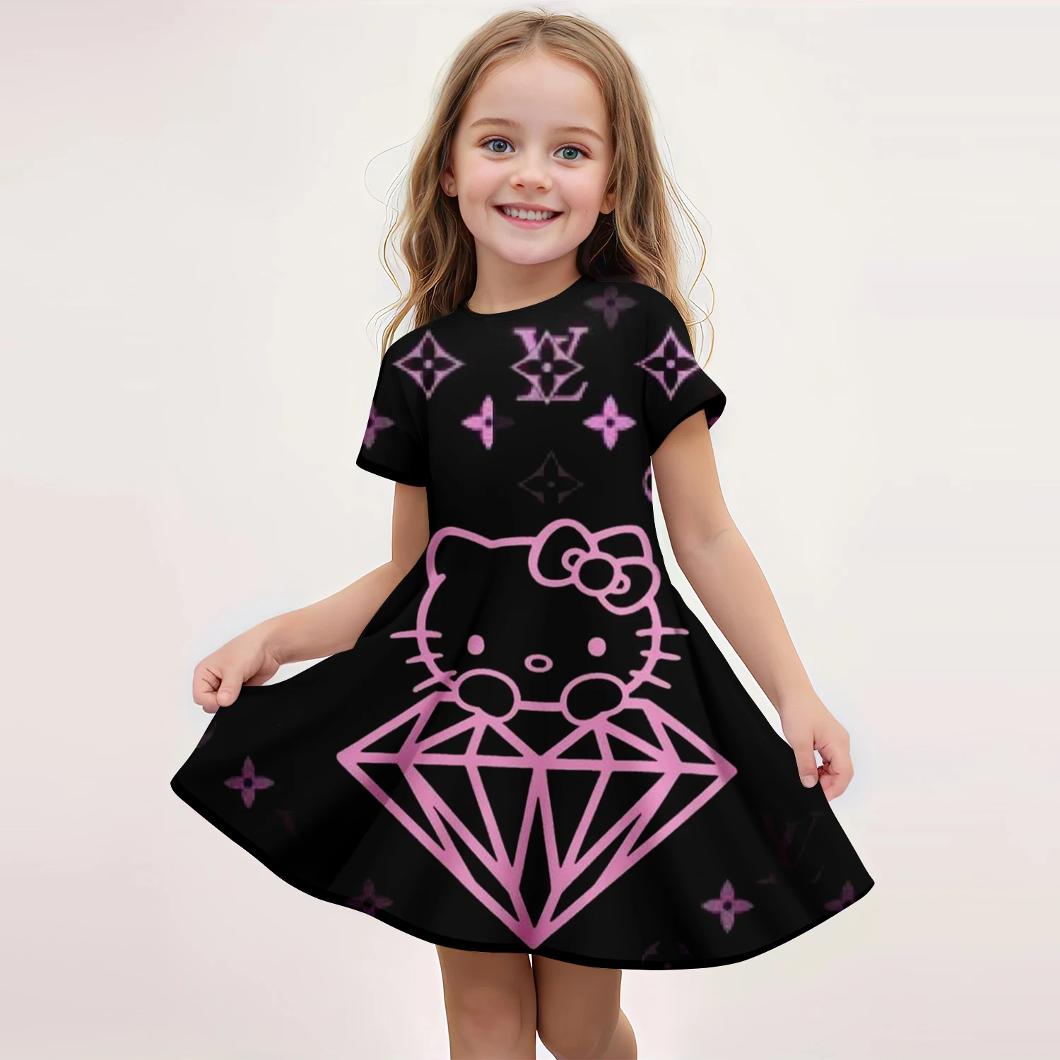 Popolare Miniso New Fashion Girl Dress Cartoon Cute Hello Kitty 3D Printed Princess Dress abito corto confortevole casa