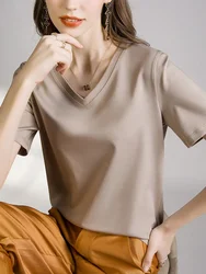 Heavy Summer Cool Liquid Ammonia Silk Cotton Short Sleeved T-shirt for Women's Brand Texture Basic Top Oversized T Shirt