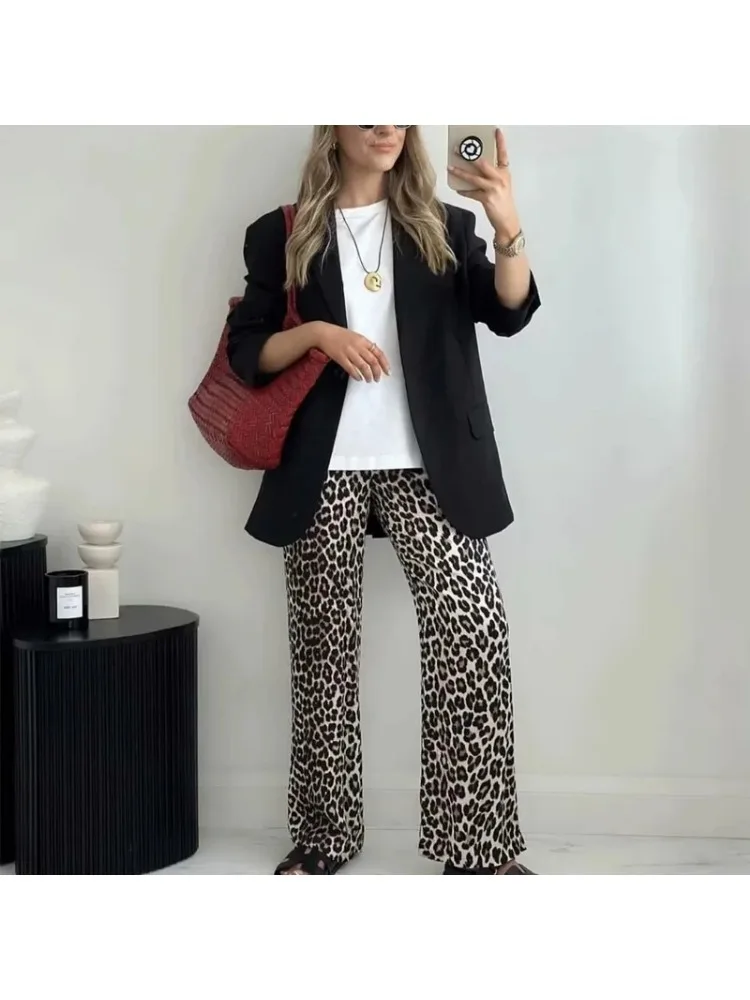 Women Vintage Leopard  High Waist Animal Print Pants Baggy Pants Woman Streetwear 2024 Summer Wide Pants Retro Women\'s Trousers