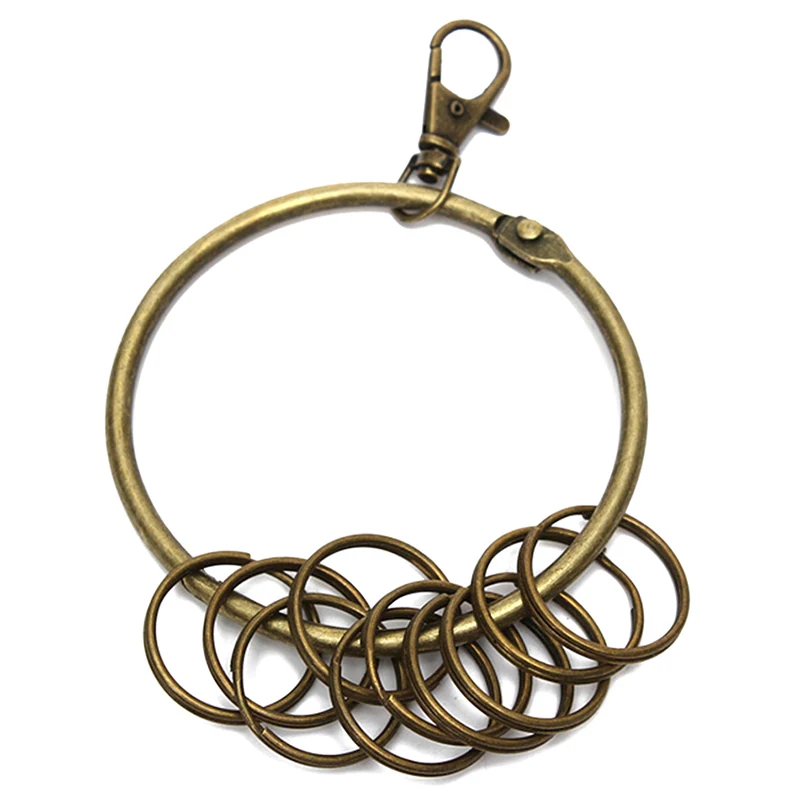 Porte-clés Vintage en Bronze Antique, grand cerceau rond, organisateur de clés avec fermoir à homard, porte-clés Vintage