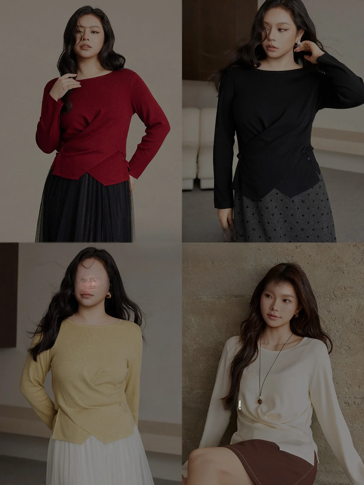 

Plusmall Wool Blend Long Sleeve round Neck Design Sensation Waist Cinched Woolen Sweater Top Casual Style Spring Fashion