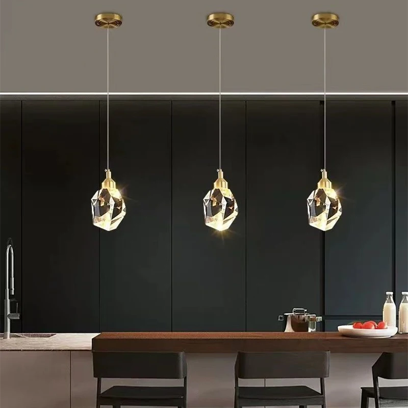 Staircase Pendant Light Luxury Crystal Small Chandelier Minimalist Restaurant Light Bar Counter Bedroom Bedside Ceiling Lamps