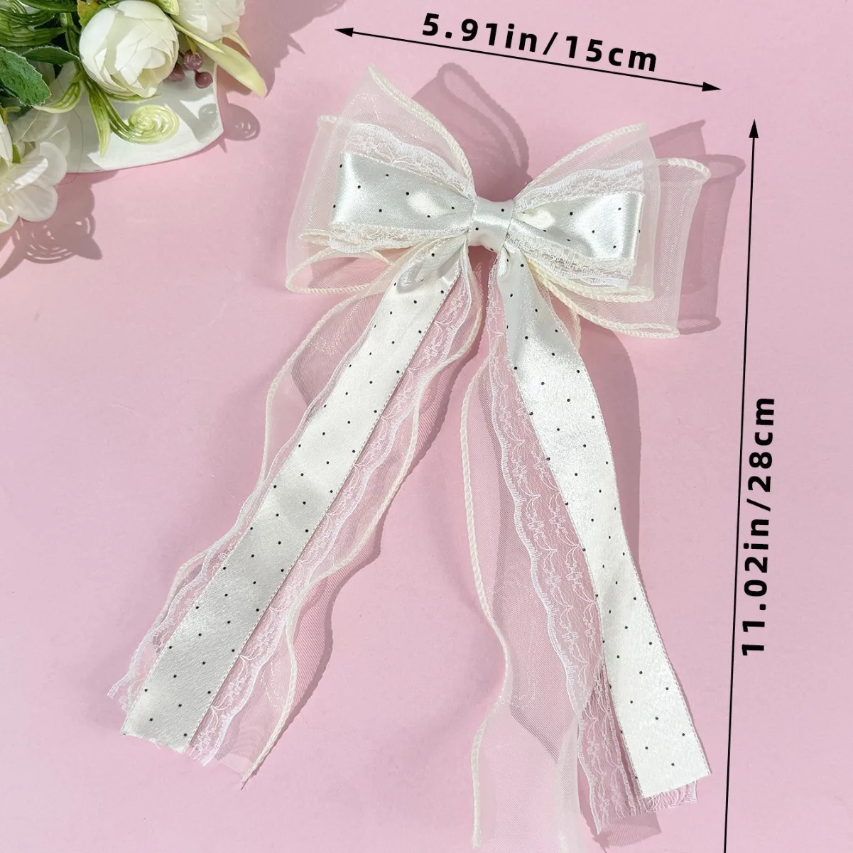 

Набор из 24 заколок для волос с длинными кисточками для женщин и девочек, с принтом в горошек, из органзы, с бантами, боковые заколки-зажимы, аксессуары для волос