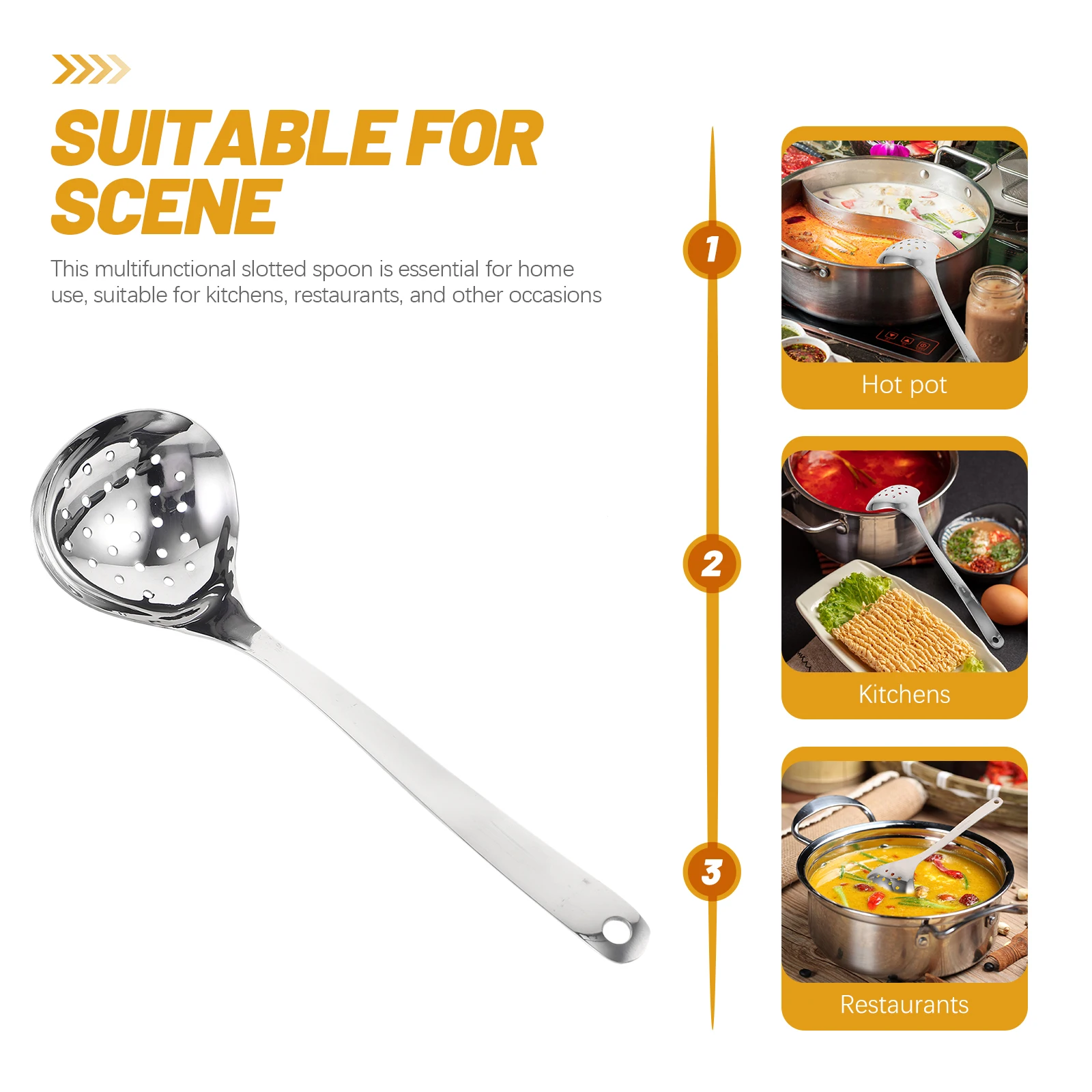 

2pcs Stainless Steel Slotted Gadgets Heavy Duty Soup Noodle Strainer Wall Mounted Design Corrosion Resistant Serving Utensil