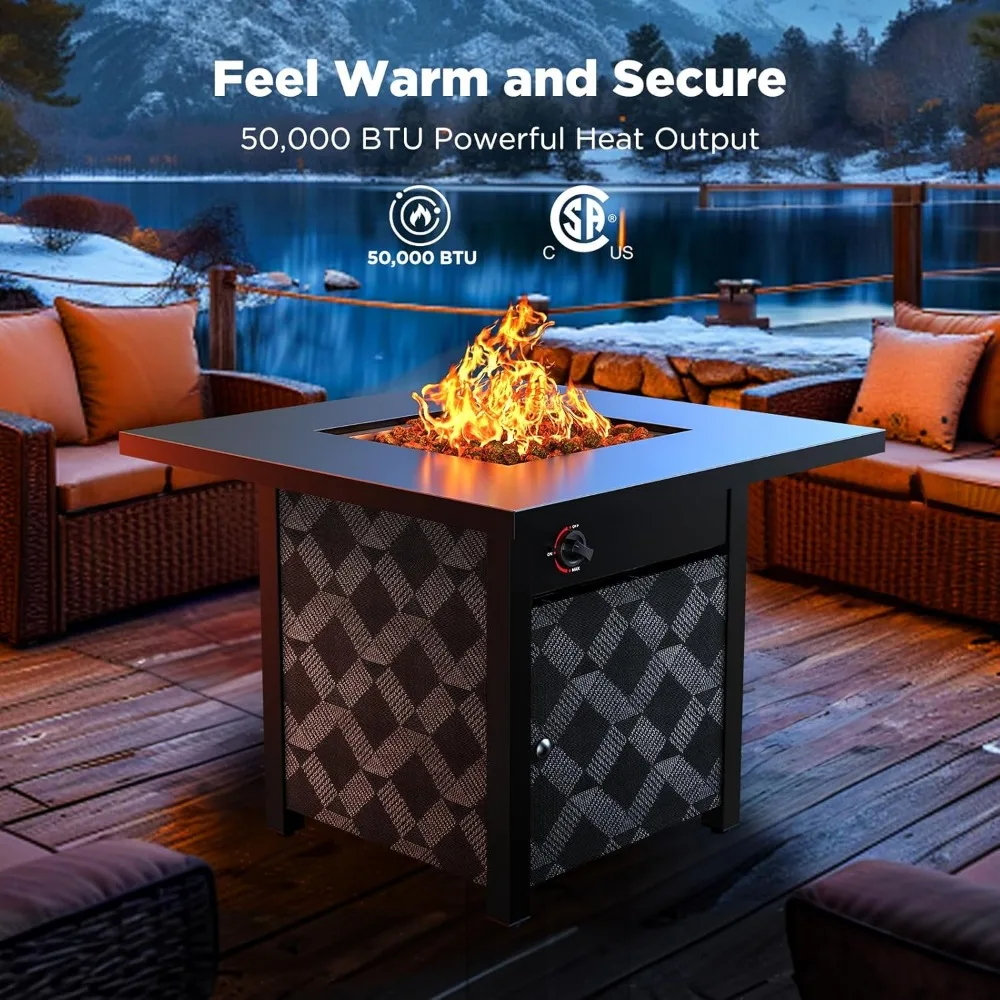 طاولة حفرة نار من البروبان المعتمد من CSA مقاس 32 بوصة مع وحدة حرارية بريطانية 50000 وحدة حرارية بريطانية للاستخدام في الفناء الخارجي، بما في ذلك غطاء قابل للإزالة #2