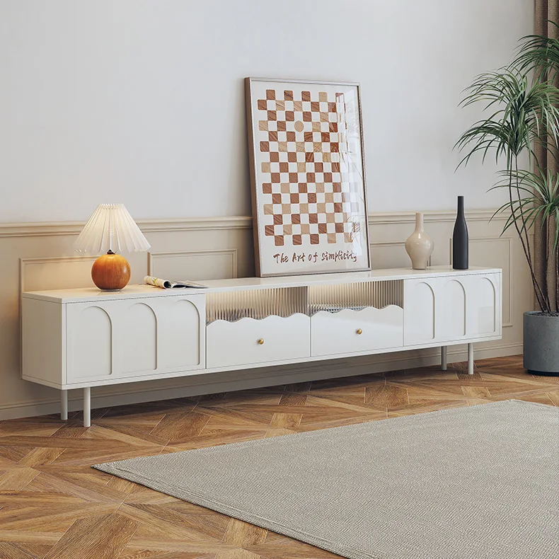 طاولة قهوة فرنسية كريمية للرياح خزانة تلفزيون 2023 مجموعة جديدة من غرفة المعيشة الصغيرة في المنزل