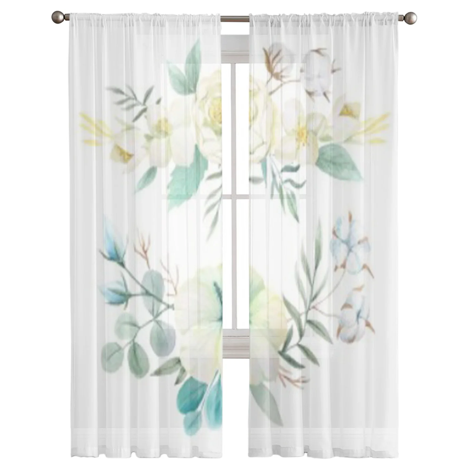 Doodle Lettering With Colorful Leaves And Branches Bay Window Screening Curtains Voile Drape Sheer Tulle for Living Room Bedroom